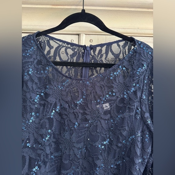 David Meister Midnight Blue Lace with Sequins Dress 16W - Picture 4 of 14
